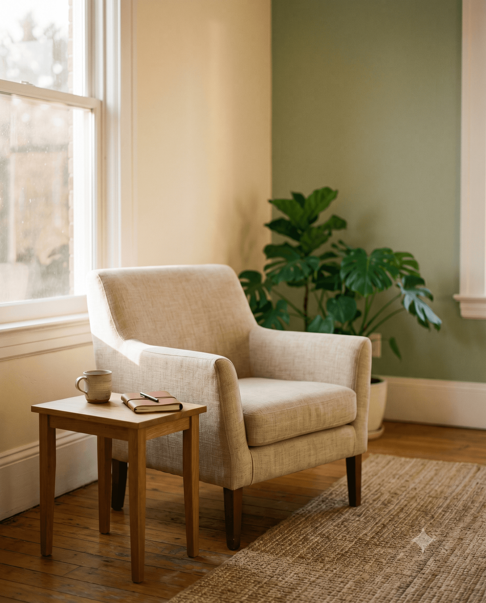 Warm, welcoming consultation space at Worthy Mind Practice in Westchester County, NY